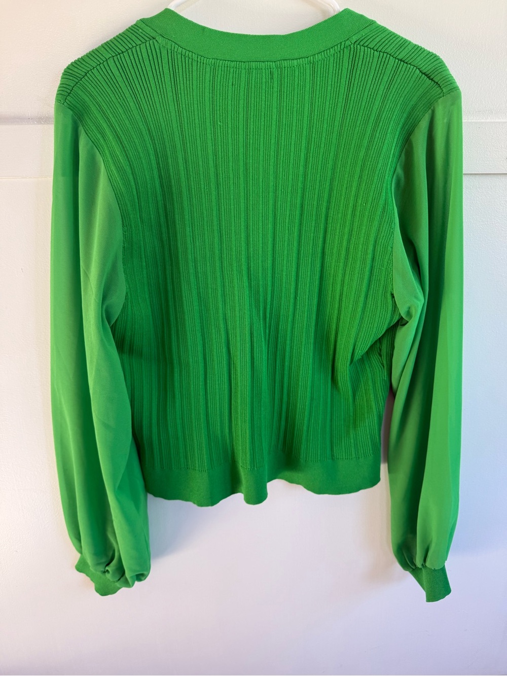Karen Millen Green Plissé Rib Knit Cardigan Gold Button V-Neck Sweater NWT XXXL - Picture 2 of 12